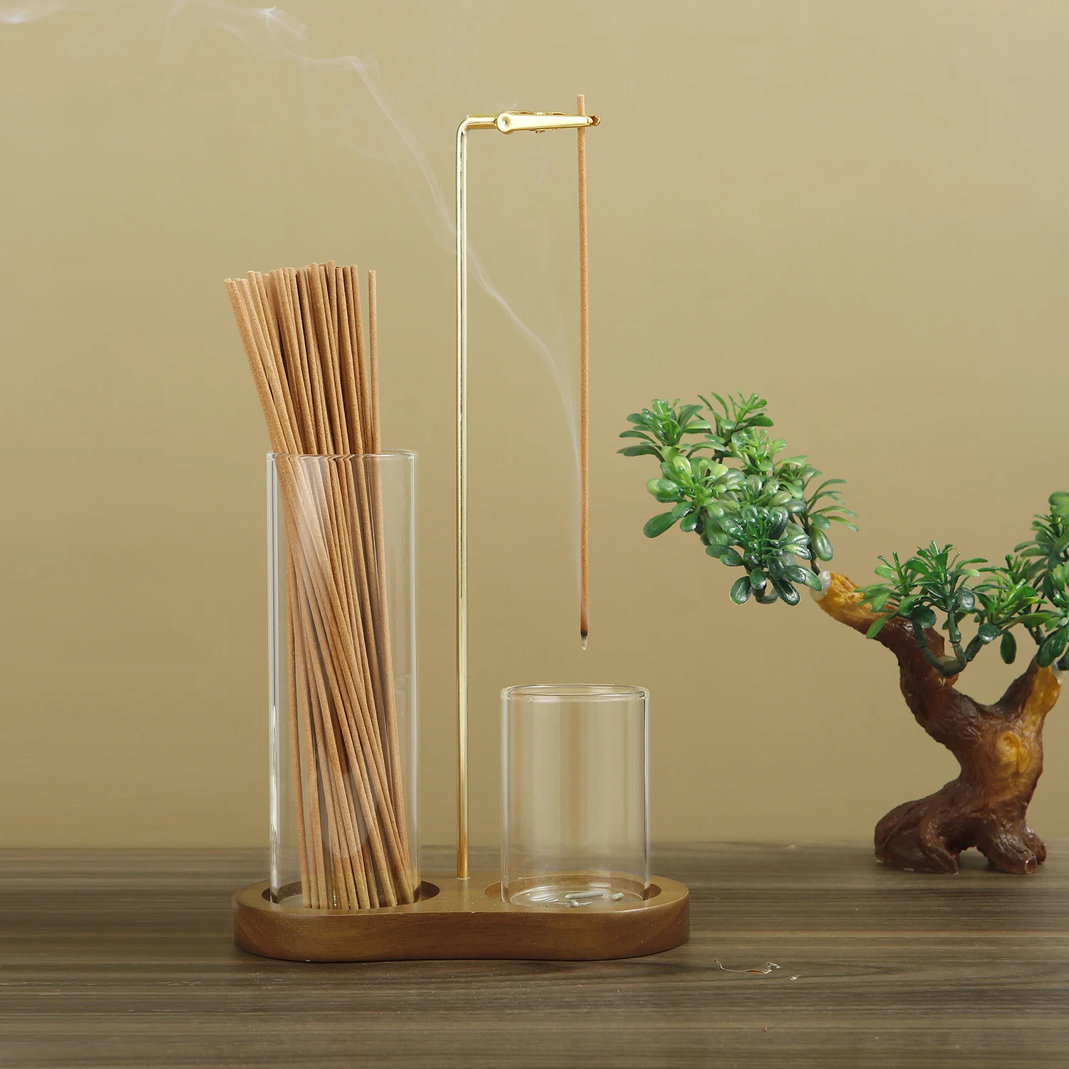 2 in 1 Incense Holder for Sticks Anti-Ash Flying Incense Burne with Removable Glass Ash Catcher and Incense Sticks Organizer