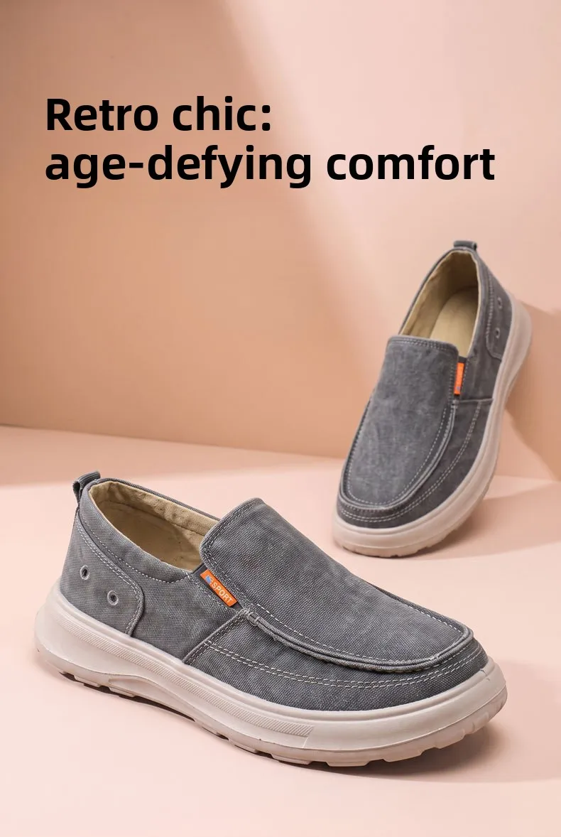 Herren-Slipper aus Canvas, atmungsaktive Loafer aus gewaschenem Denim, leichte, rutschfeste Schuhe zum Gehen, bequeme Alltagsschuhe für Herren. – Detail 2