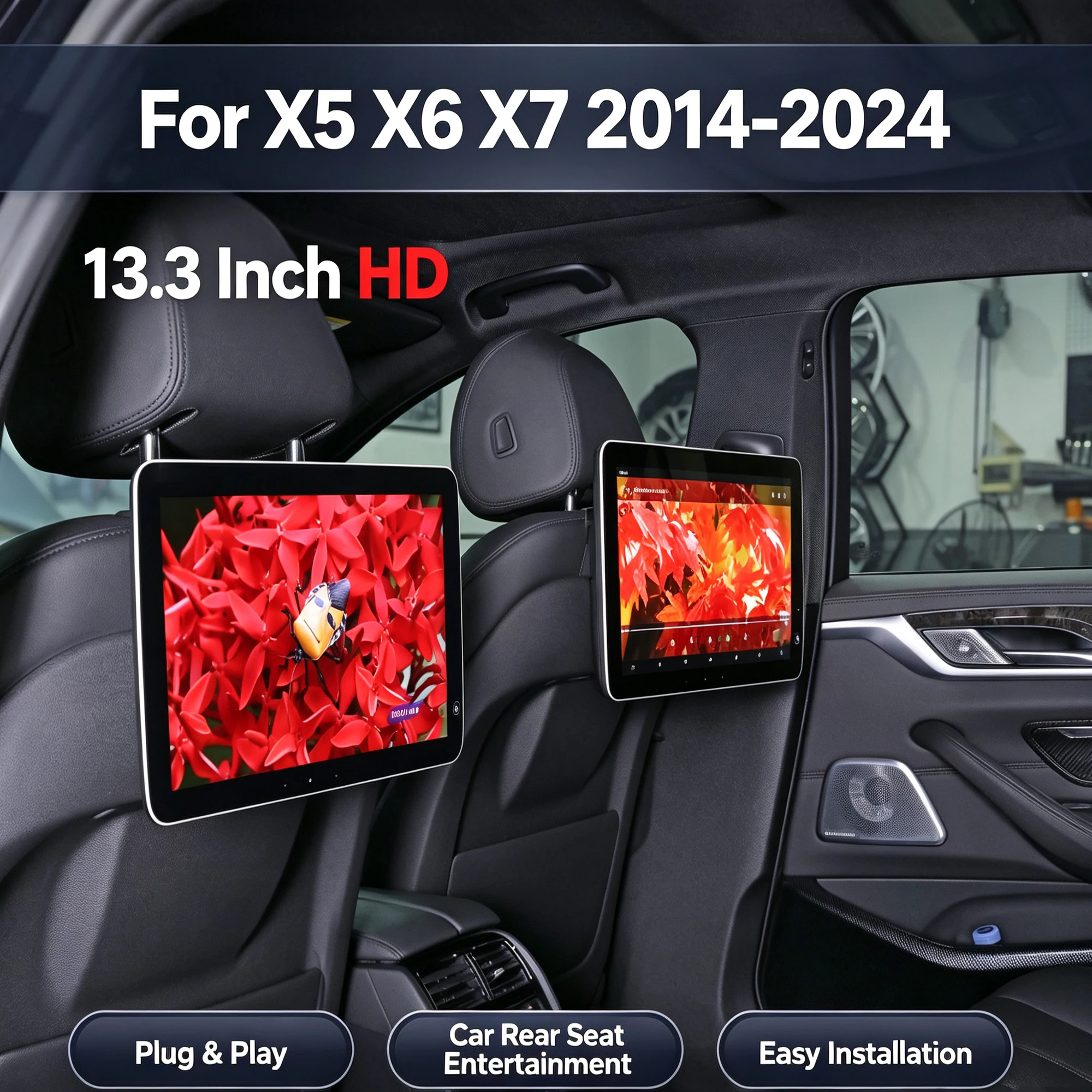 13.3 inch 4K Android Screen For BMW 5 Series 7 Series X5 X6 X7 2014-2024 Car Headrest Video Player Rear Entertainment 4G WIFI
