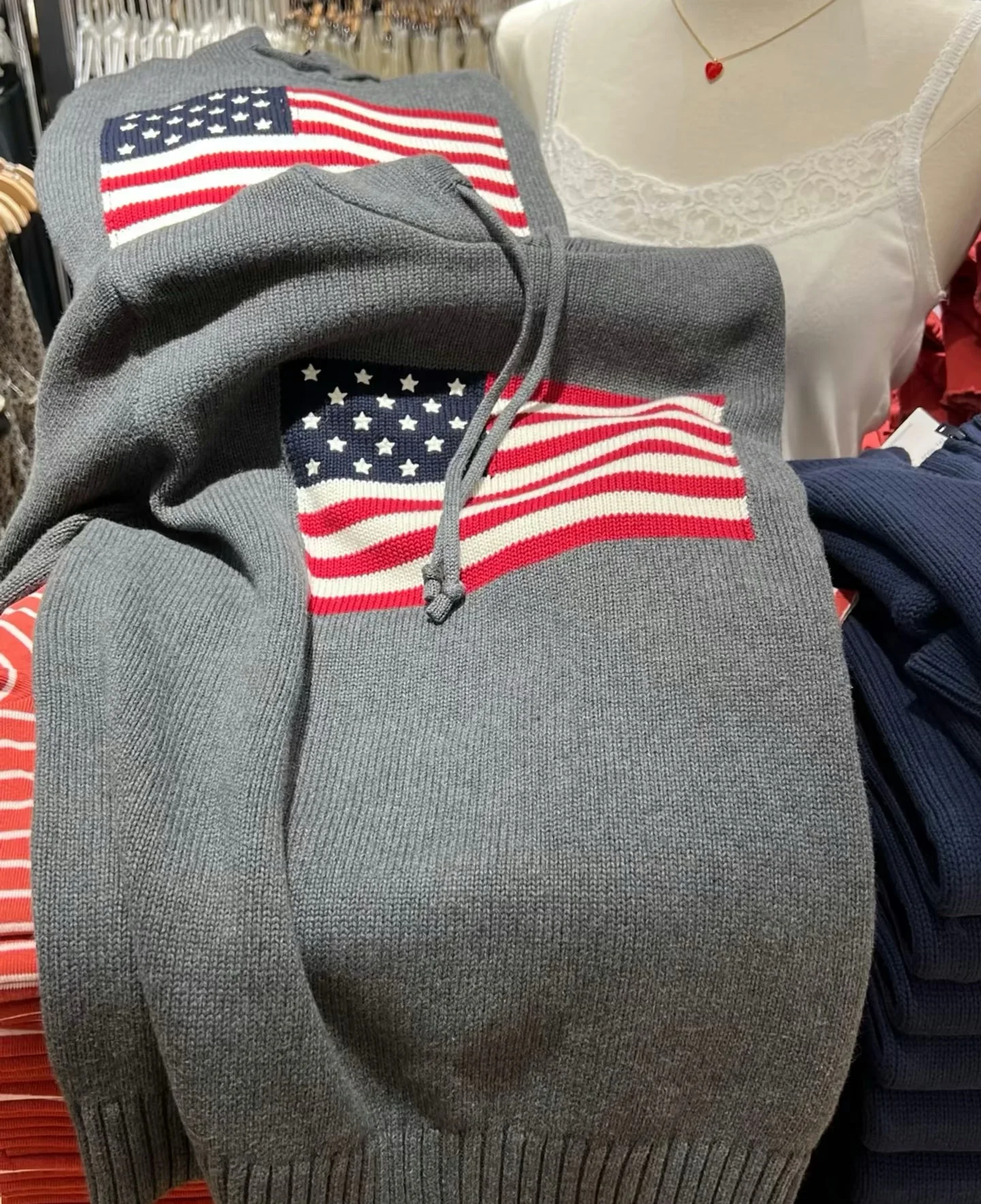 Flag Graphic Hooded Sweater Women Autumn New Long Sleeve Loose Jumper Sweatshirt American Vintage Fashion Pullover Sweaters Tops