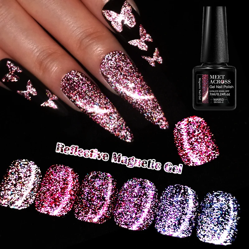 Wine Red Reflective Glitter Cat Magnetic Gel Nail Polish Sparkling Glitter Semi Permanent Soak Off UV Gel Varnish Nail Art DIY