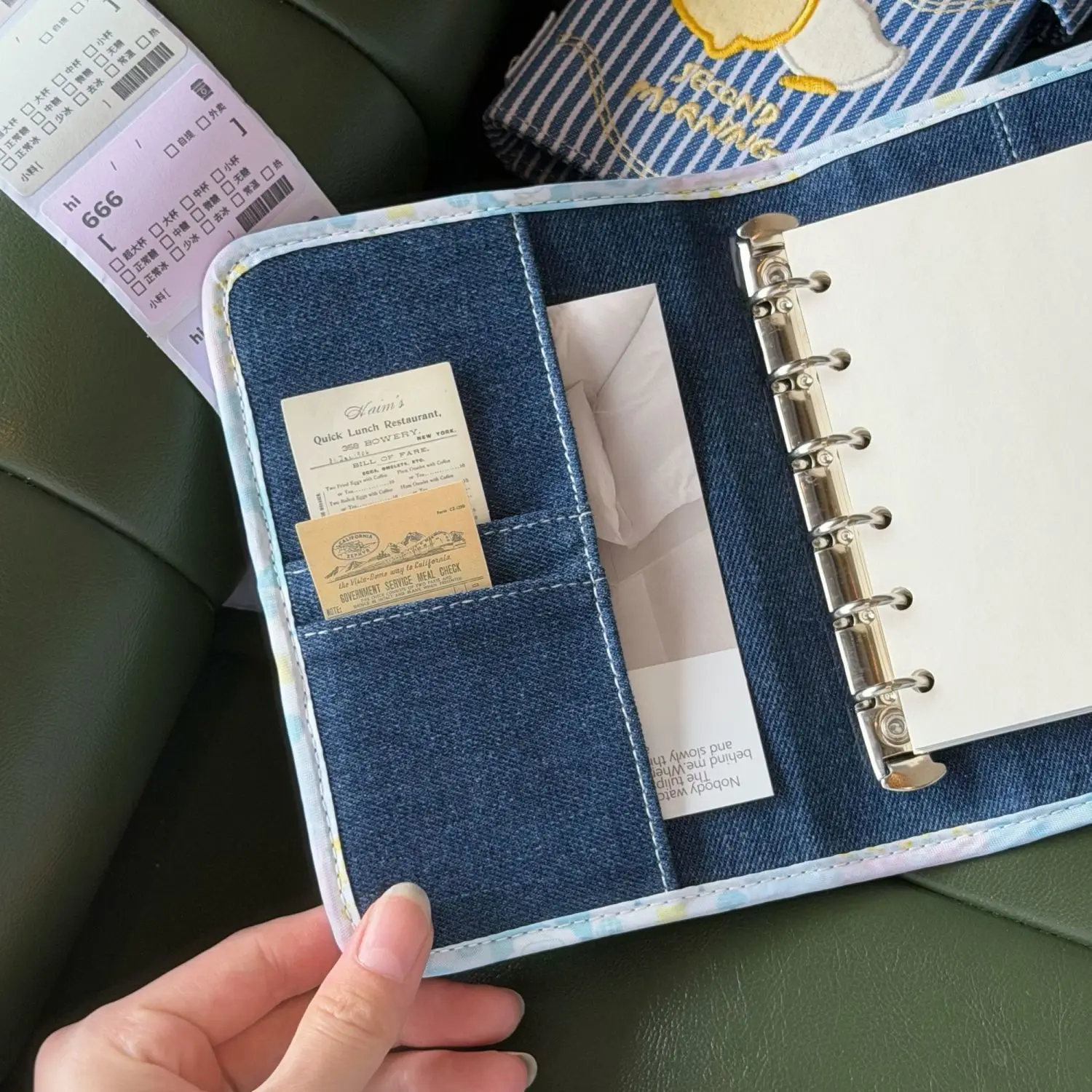 A7 Four-leaf Clover Series Denim A7 Loose-leaf Ledger High-value Student Portable Notebook Ins Cute Gift