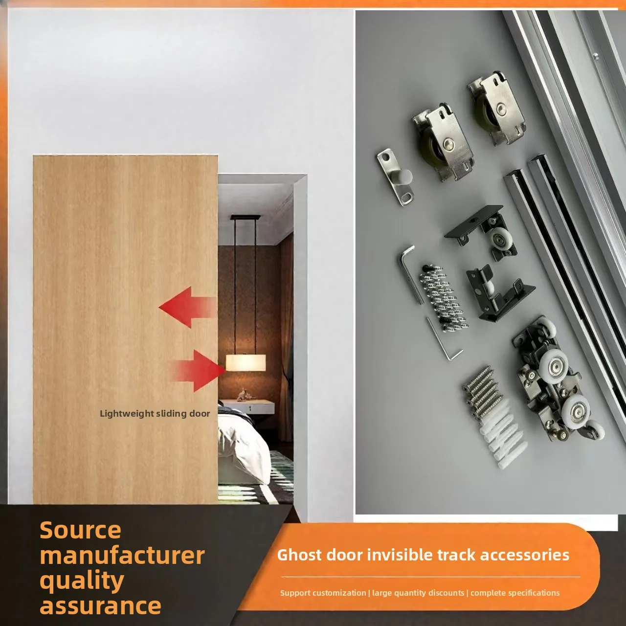 Unsichtbare Spurlose Geistertür Aluminiumrahmen Glastür Holztür Küche Bad Spurlose Schiebetür Komplettes Hardware-Zubehör