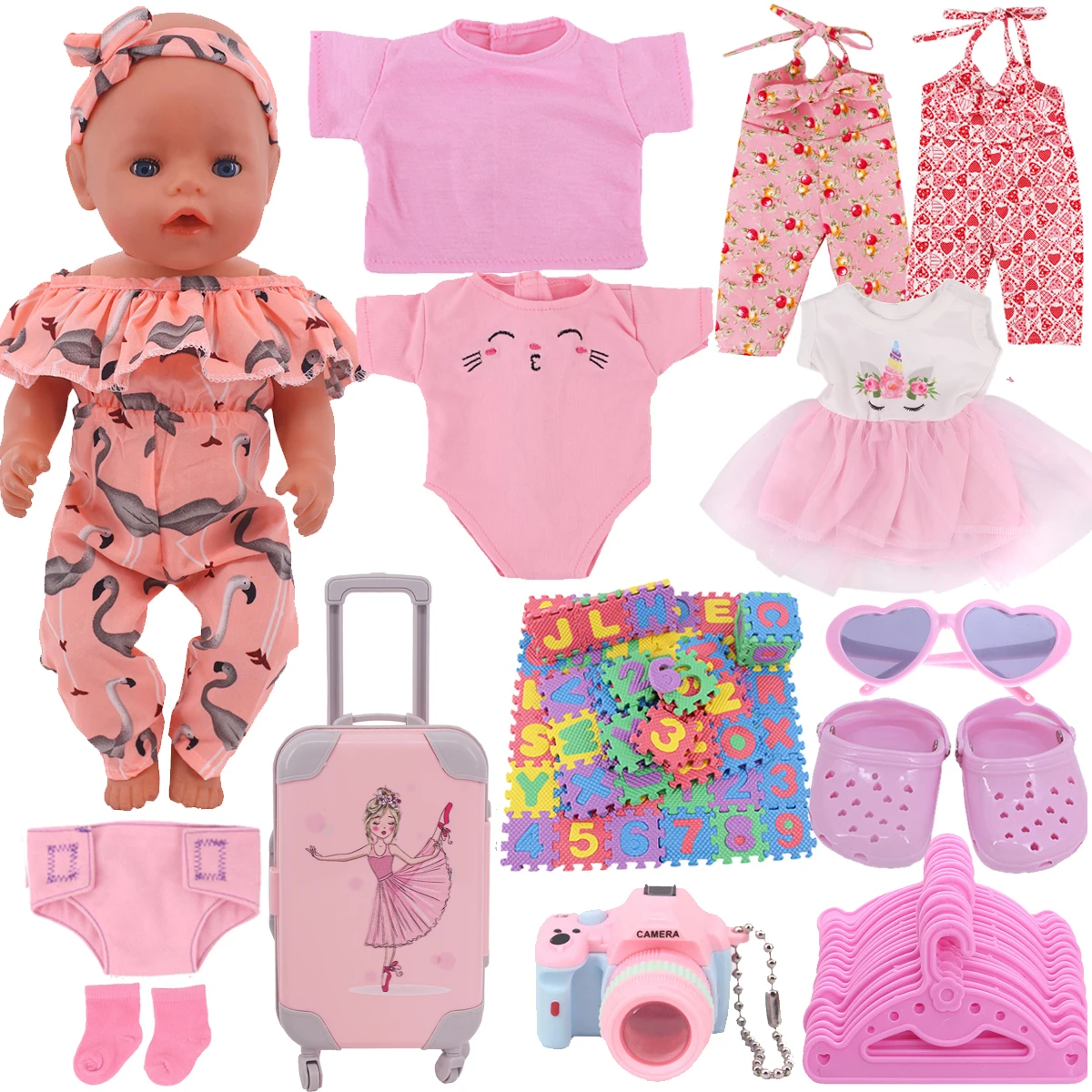 Clothes For Doll Baby Pink Series Swimsuit Fit 18 Inch American And 43 Cm Reborn Doll Accessories,Doll DIY Girl's Toys Gifts