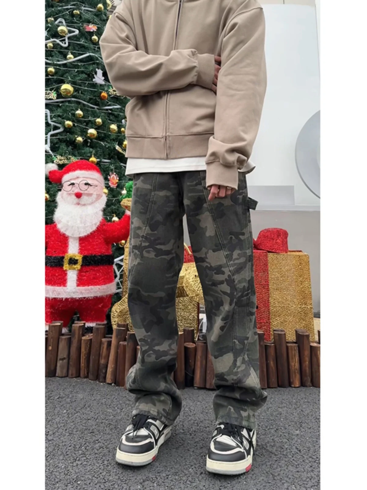 

Мужские камуфляжные брюки, зимние утепленные джинсы с флисовой подкладкой, облегающие джинсы с двойными коленями, прямые джинсы для лесорубов