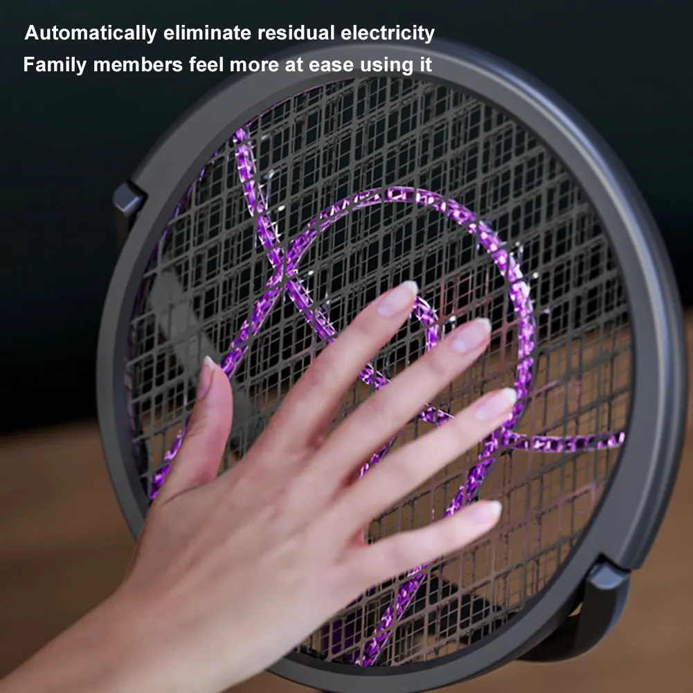 Raquete Zapper de cabeça rotativa 2 em 1 mata-moscas elétrico para ambientes internos e externos