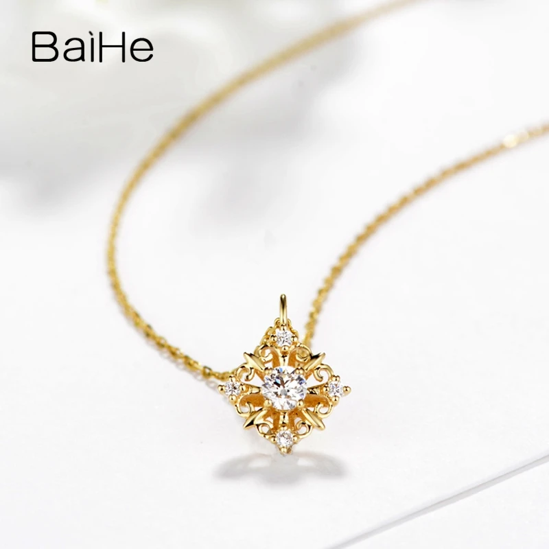 BAIHE Solid 18K Yellow Gold 0.15ct H/SI Natural Diamond Necklace Women Trendy Engagement Gift Fine Jewelry Collier Ketting