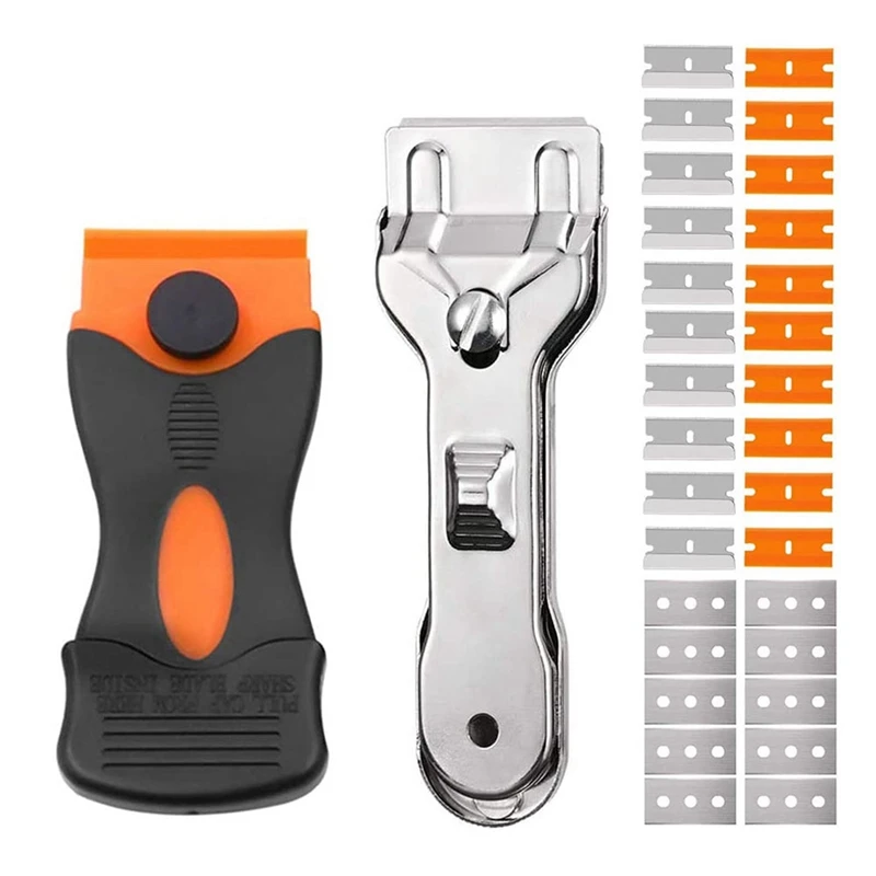 Double-Sided Scraper With Plastic Handle Blade Combination Portable Stainless Steel Ceramic Hob Scraper Cleaner Tool