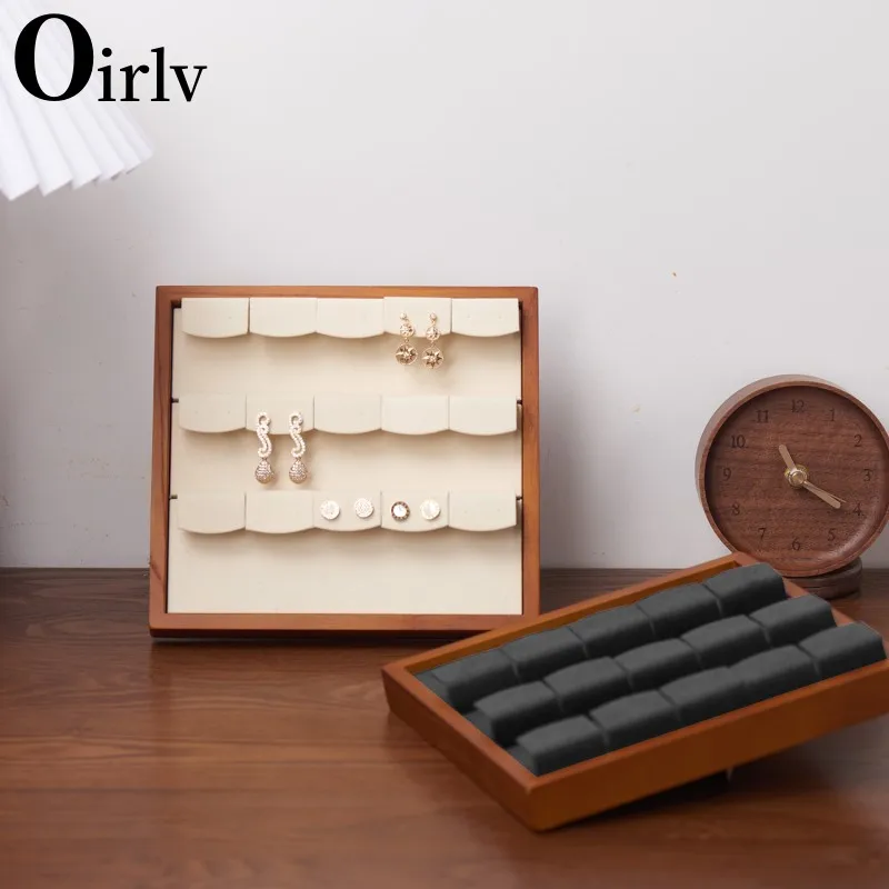 Oirlv Retro 3 Layers Wooden Earring Holder Earrings Display Stand Jewelry Showcase Display Stand Jewelry Show Props