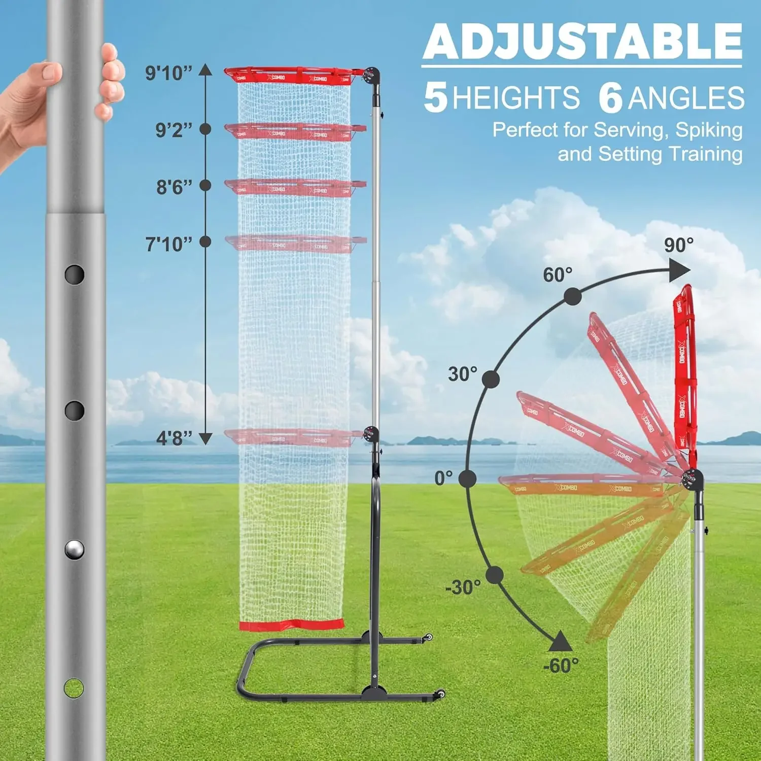 Professional Volleyball Training Net, Adjustable Volleyball Spike Serving Hitting Practice Equipment Machine, Volley Trainer Set