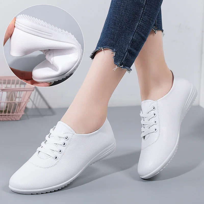 Split Leather Sneakers Ladies Casual Walking Spring Shoes Women Plus Size 34-43 High Quality Classic White Sneakers Female Shoes