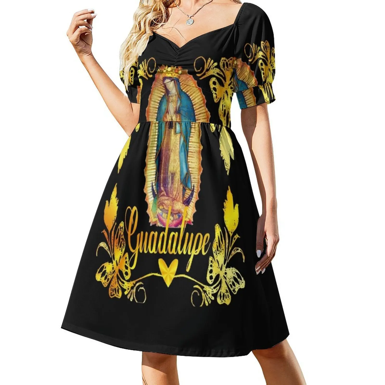 فستان سيدة غوادالوبي مريم العذراء المكسيكي المكسيكي على شكل قلب فستان أنيق للحفلات الصيفية للنساء غوادالوبينا
