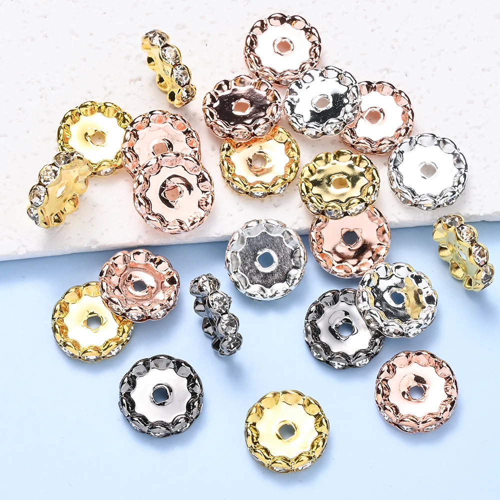 20 Stück 15MM Glitzernde Strass-Blumen-Abstandsperlen aus Legierung, Funkelnde Kristall-Wellen-Rondelle-Perlen für DIY-Schmuck-Bastelzubehör – Detail 2