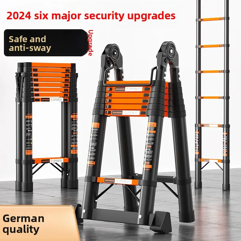 Heavy Duty Carbon Steel Telescoping  Frame Folding Ladder Multi Purpose Home Use Telescopic Ladder Household Folding Ladder