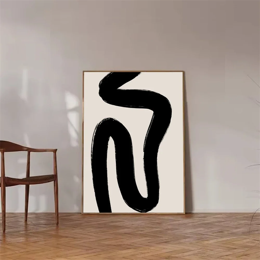 

Bohemia Abstract Beige Black Line Wall Art Poster Canvas Painting Modern Minimalist Print Pictures Living Room Interior Decor