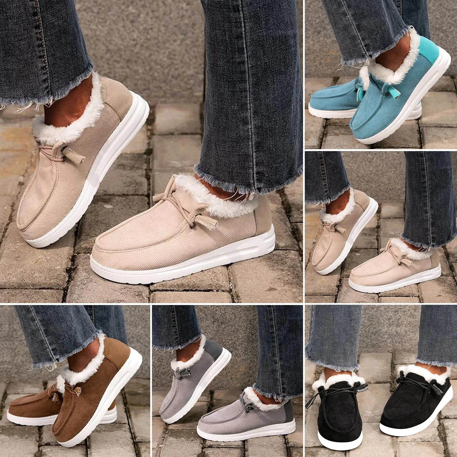 Warm Fur Lined Shoes Women Winter Slip On Flats Cozy Casual Winter Slip Footwear Casual Flat Bow Tie Loafers For Cold Weather T1