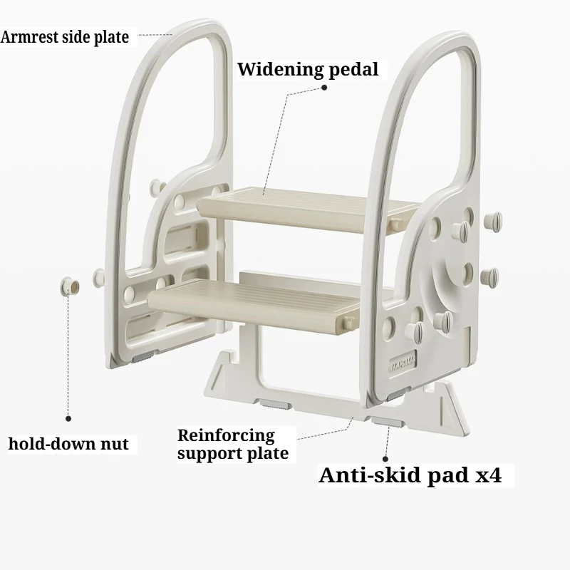 2‑Tier Step Stool With Handrail Anti‑Slip Toddler Step Stool Plastic Safety Learning Stool Kitchen Bathroom Shower Sex Chair