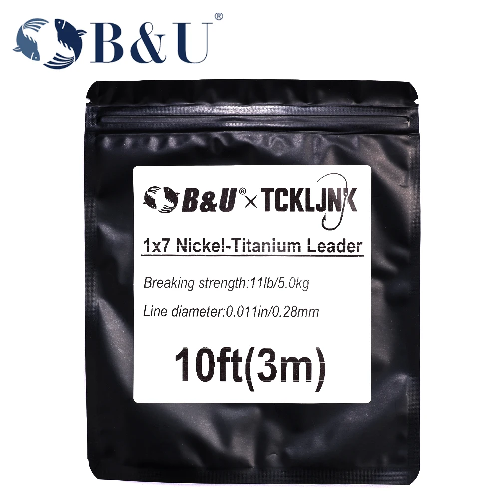 B&U Ti7 Predator Leader 1x7 Nickel Titanium Fishing Leader Wire 10ft 3m Kink Resistant for Pike