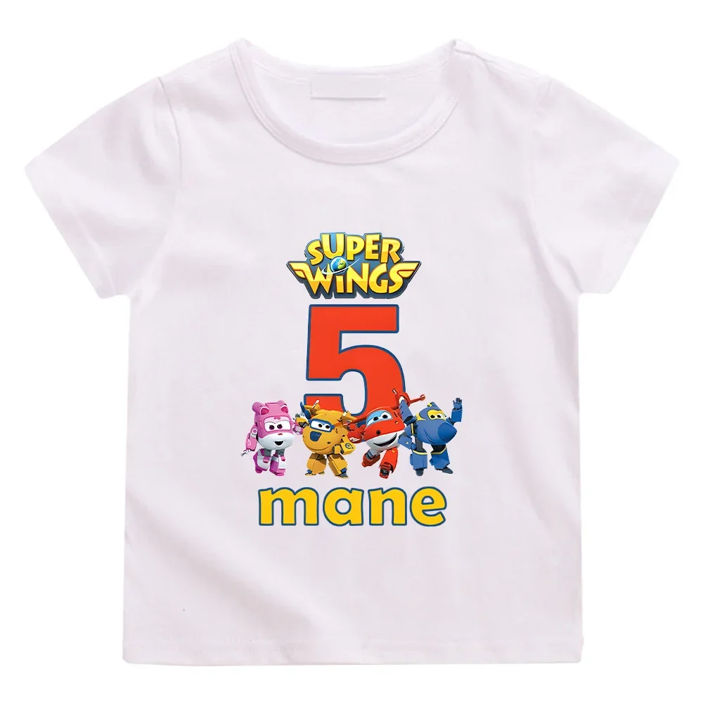 

Birthday Happy Numbers DIY Tshirt Super Wings Cartoon T-shirts Cute for Boys Girls Children Clothing New Creative Top 2-12 Years
