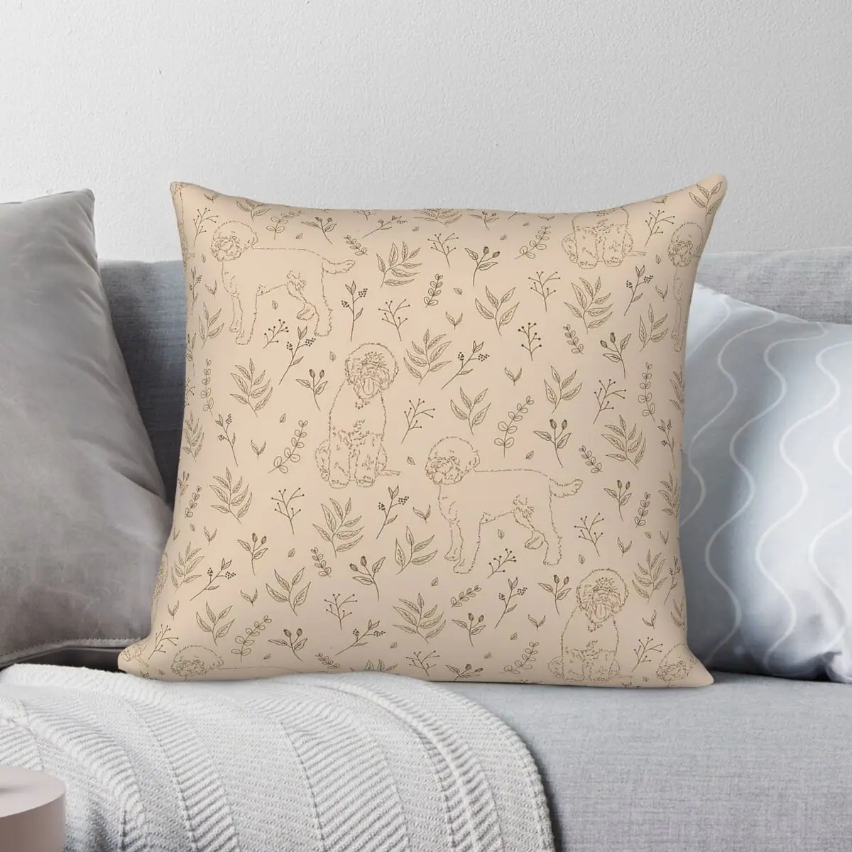 Lagotto Romagnolo Sketched Floral Square Pillowcase Polyester Linen Velvet Pattern Zip Decorative Sofa Cushion Cover