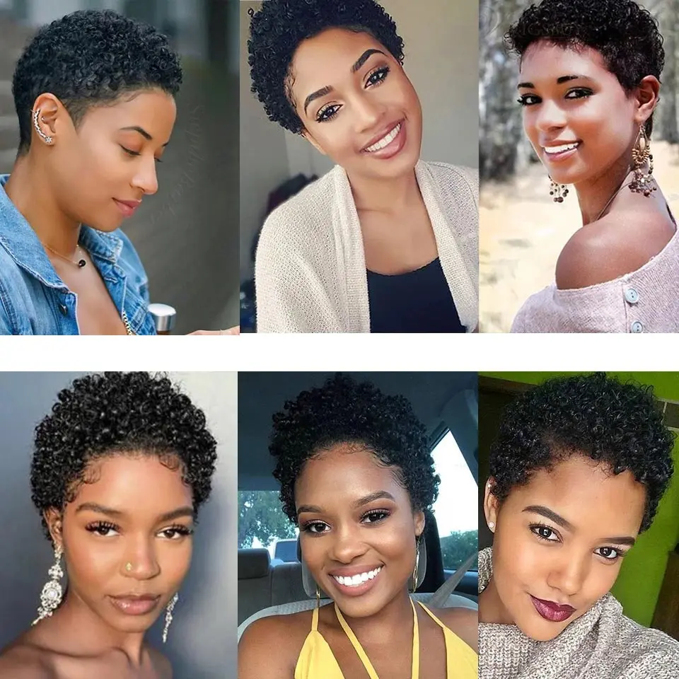 Pelucas rizadas sintéticas para mujer, peluca Afro corta, rizos profundos naturales, cabello negro femenino, peluca afroamericana para fiesta de Dama