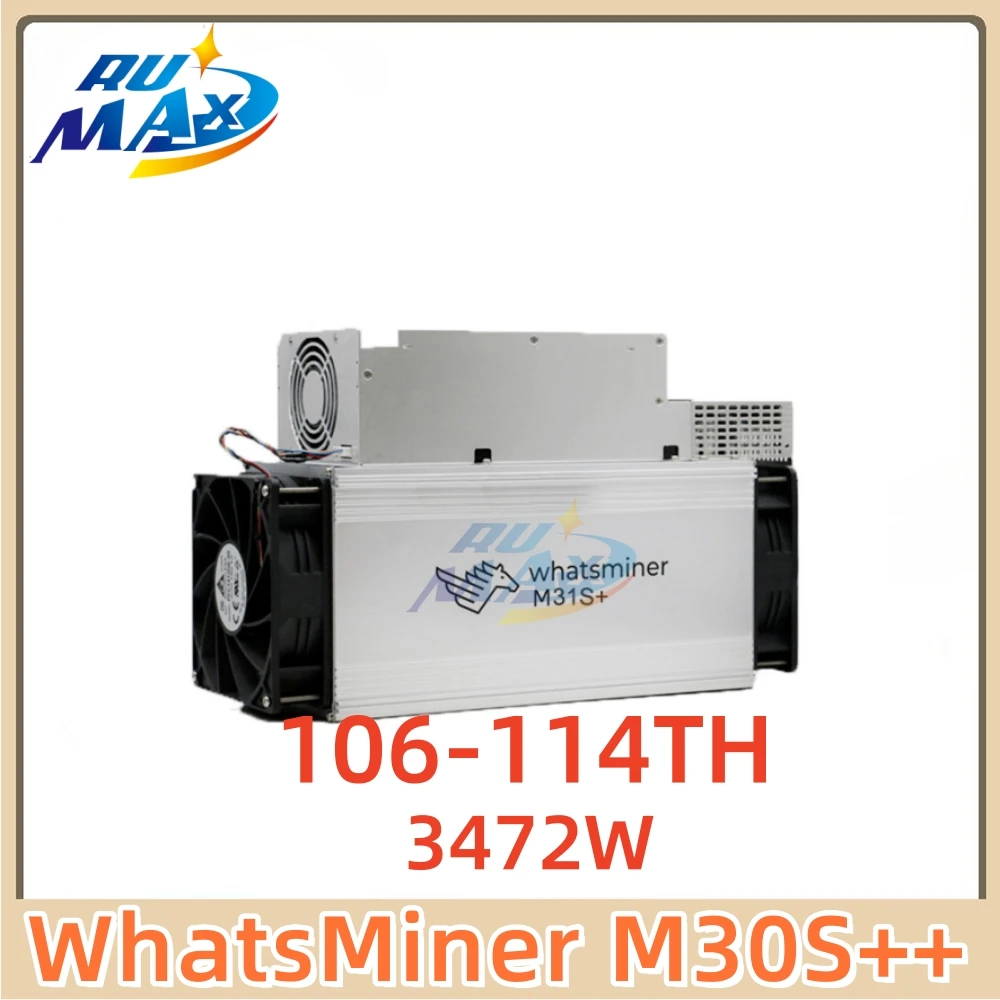 

MicroBT WhatsMiner M30S++ 106-114TH/s SHA-256 Bitcoin Miner 31J/TH Efficiency with 3472W Power & AC200-277V PSU Fast Shipping