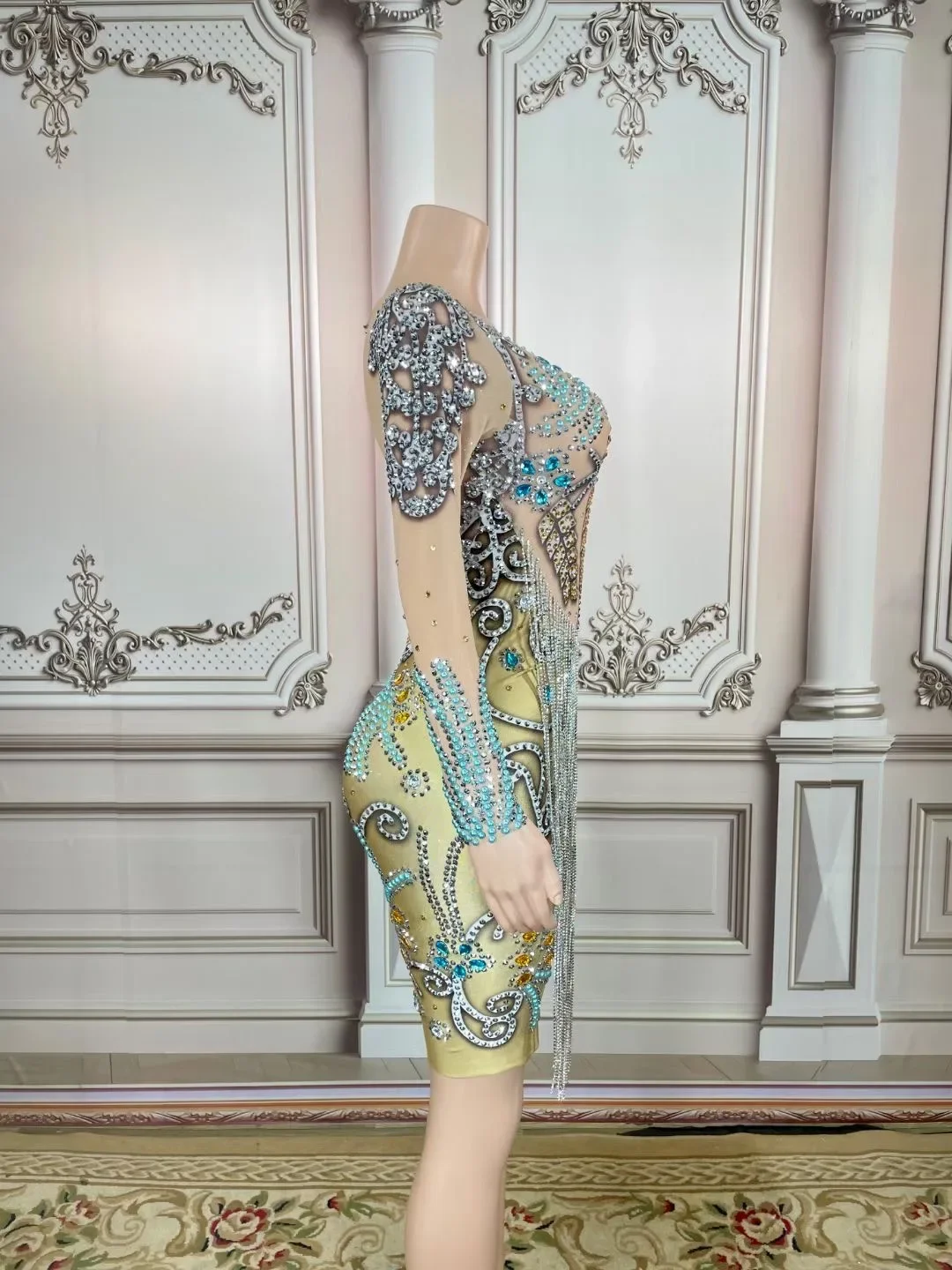 

Women Shining Rhinestones Tassel Sexy Sheath Dress For Party Prom Celebrity 2026 Singer Stage Concert Costumes