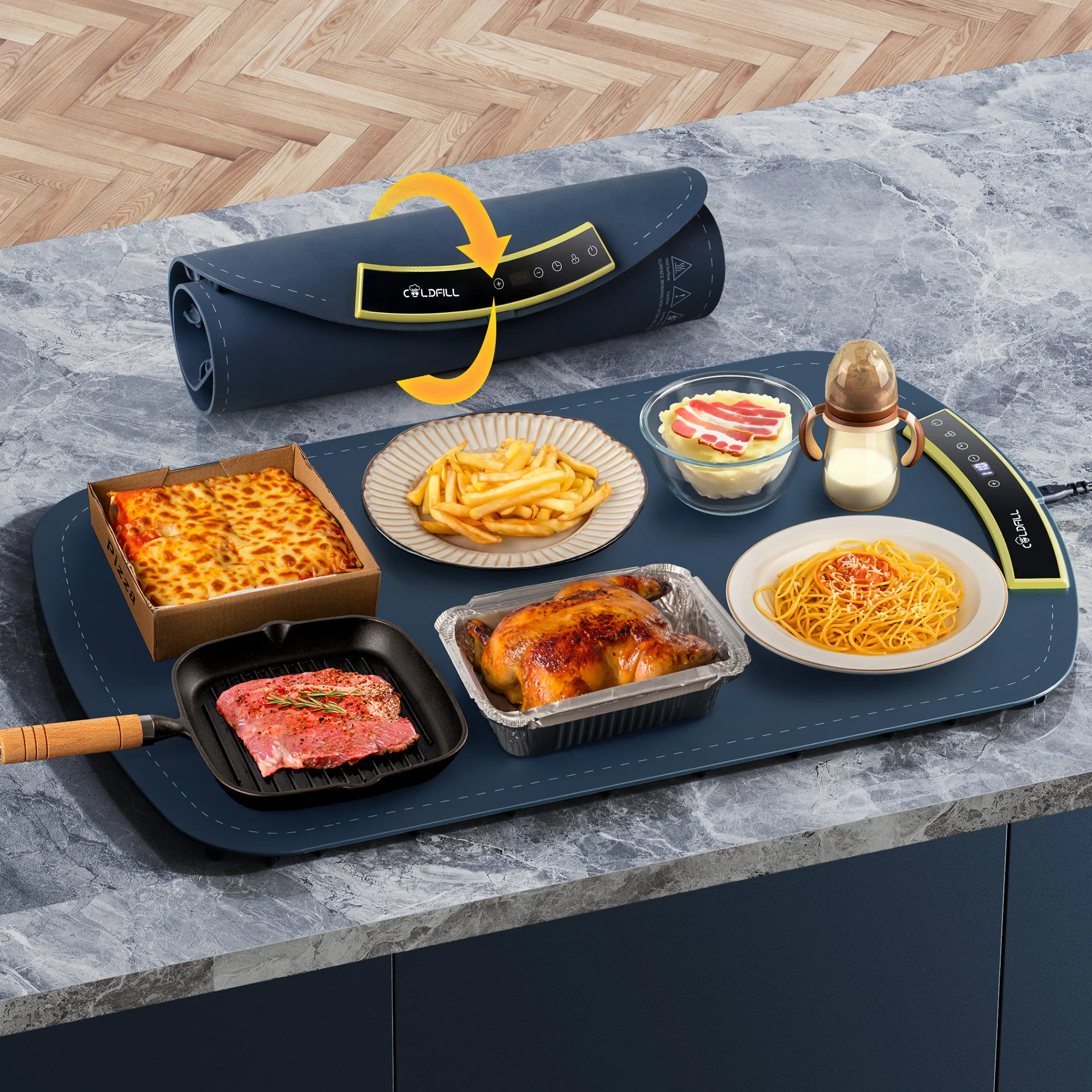 

Fast Heating Food Electric Warming Tray Foldable Food Warmer Plate 8 Levels Adjust Temperature Control Keeps Food Hot Constant