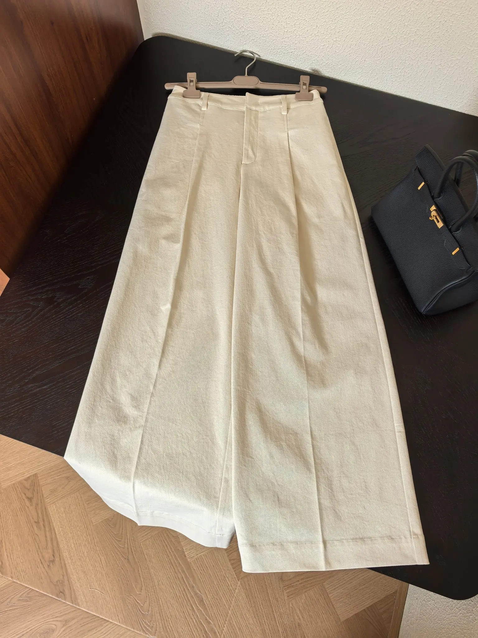 Women's Autumn High-Waisted Pleated Wide-Leg Trousers Cotton Blend