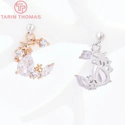 (9018) 2PCS 12x14.5MM 24K Gold Color Brass with Zircon Star Moon Shaped Pendants High Quality DIY Jewelry Making Findings