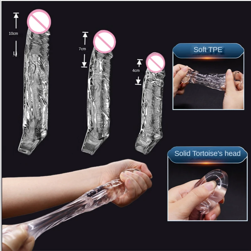 Male Extend Sleeve Penis Extender Condoms Reusable Dildo Enhancer Sex Toys For Men Delay Ejaculation Cock Nozzle