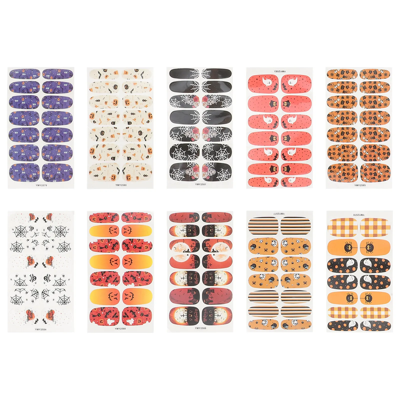 

10 листов наклеек для ногтей на Хэллоуин, золотые и серебряные, для DIY маникюра, водные переводные наклейки, полные обертывания, самоклеящиеся, готические, товары для творчества