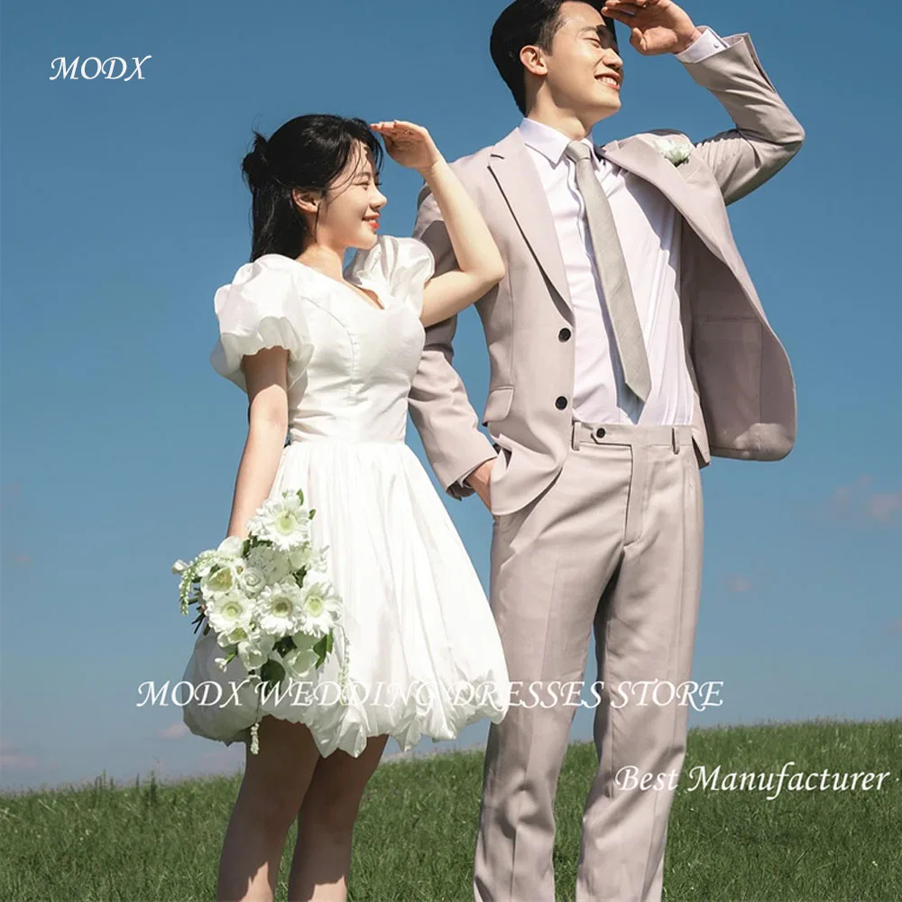 

MODX простые винтажные короткие свадебные платья корейская фотосессия пышные короткие рукава с v-образным вырезом мини-свадебные платья платье для выпускного вечера