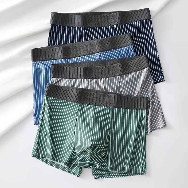 

Middle Waist Striped Flat Boxers Soft Shorts U Convex Pouch Breathable Mens Underwear Naked Feeling Panties Comfortable Lingerie