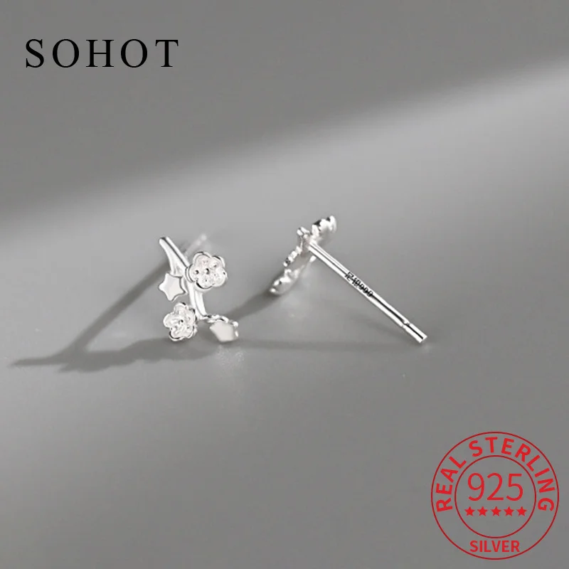 Real 925 Sterling Silver Light Luxury Flower Stud Earrings for Charming Women Exquisite Fine Jewelry Party Accessories