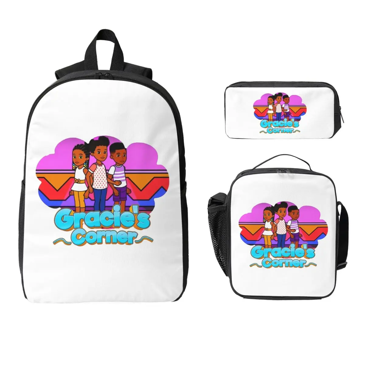 

Gracies Family Corner Cute Phonic's Song Backpack Student Boys Girls BookBag School Bag 3ps Insulated Lunch Bag Pencil Case