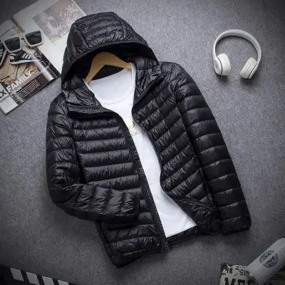 Brand Autumn Winter Light Down Jacket Men\'s Fashion Hooded Short Large Ultra-thin Lightweight Youth Slim Coat Down Jackets