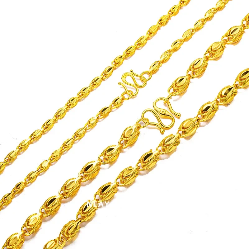 9999 real gold 24K yellow gold Eyes necklace gold chain