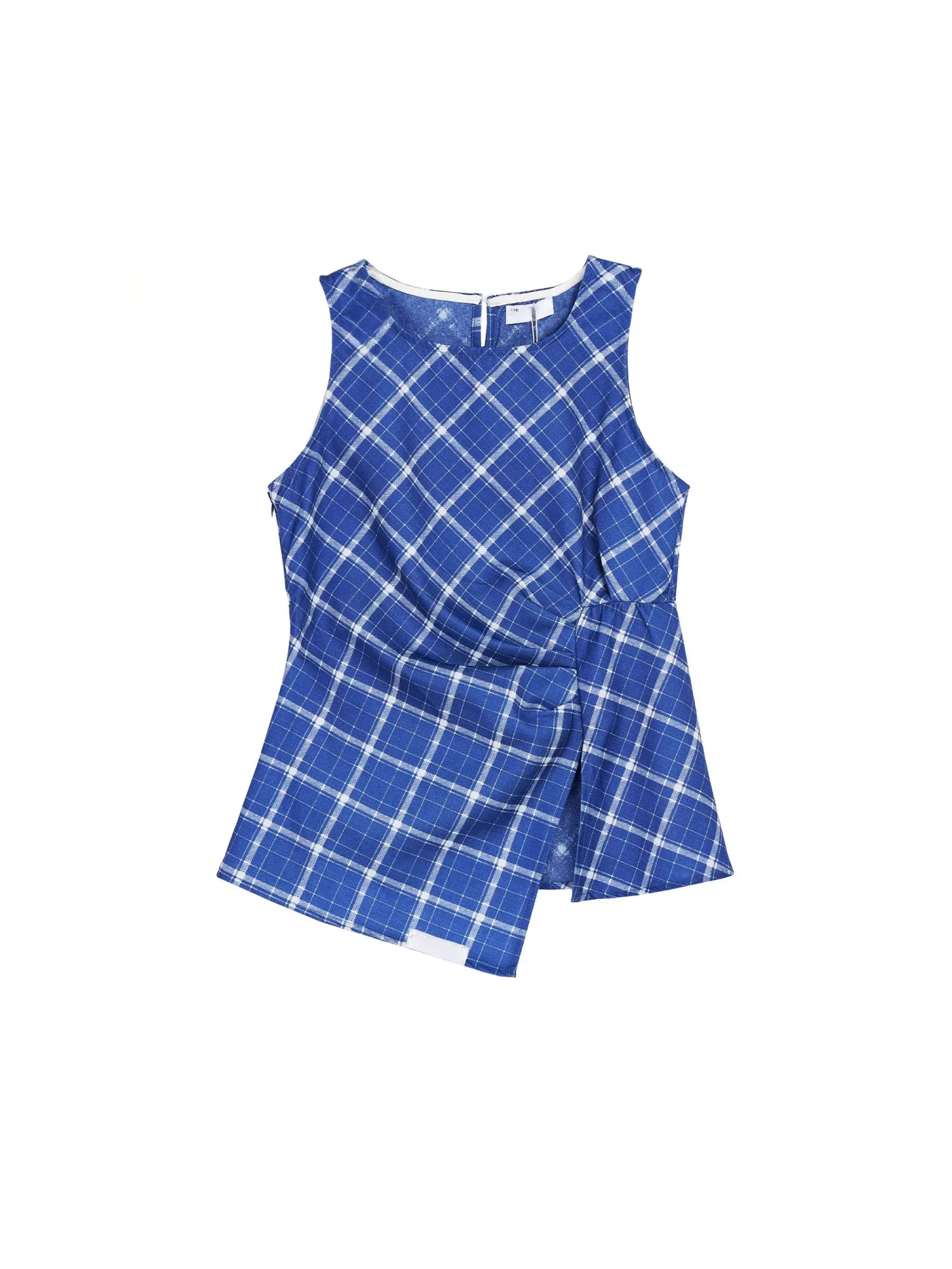 

Blue Plaid Svel Vest Women's Summer 2026 New Holiday Sle Korean Asymmetric Waist Cinch Chic Top Skin Friendly Breatha...