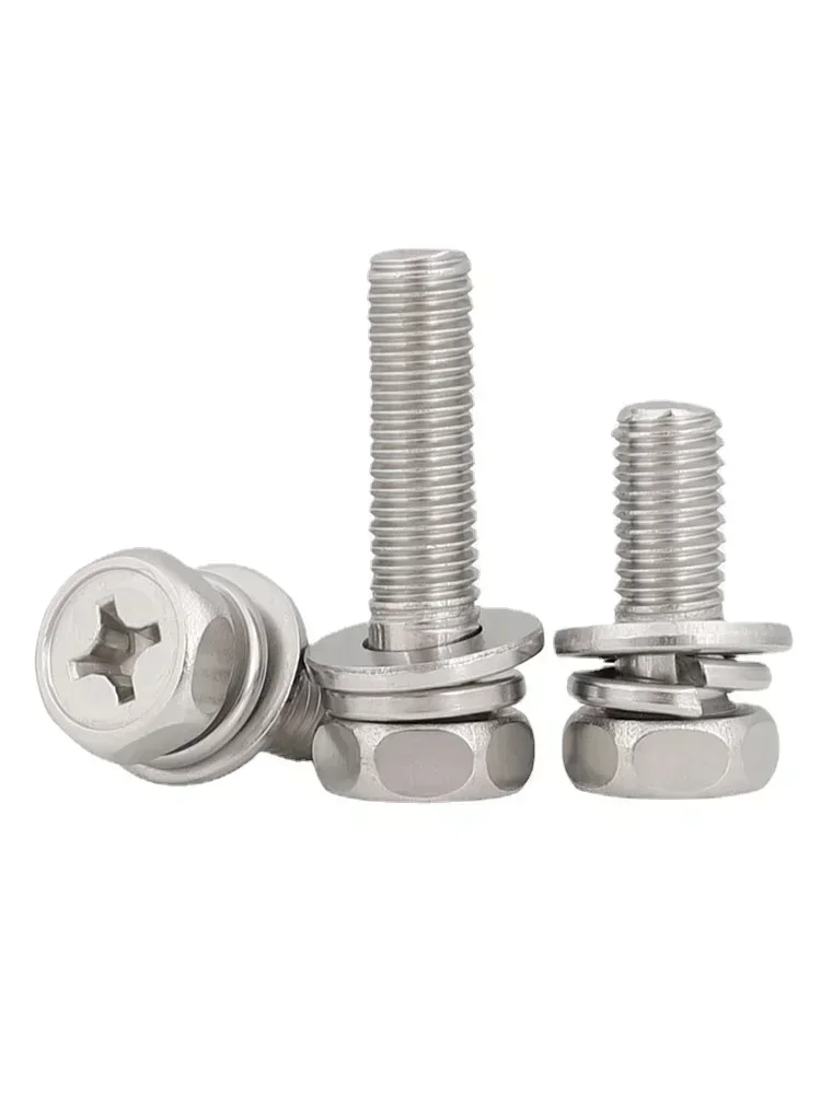 5pcs M8 Hex Cross Bolt Phillips Head  Hexagon Screws Flat Spring Washers 316 Stainless Steel L=12-50mm 16mm 30mm