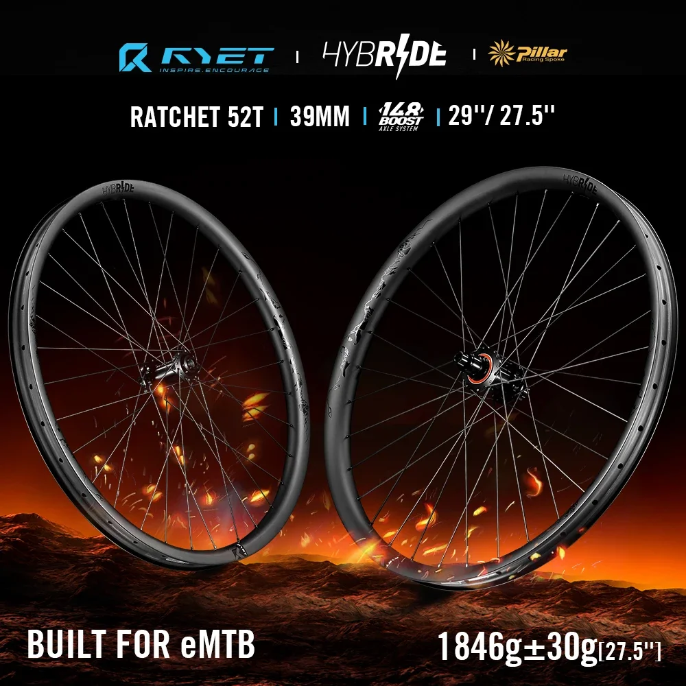 RYET Hybride 29 27.5 eMTB Boost Carbon Wheelsets Mullet e-Mountain Bike wheels 148mm 32H 39mm Ratchet E-bike Wheels Ebike parts