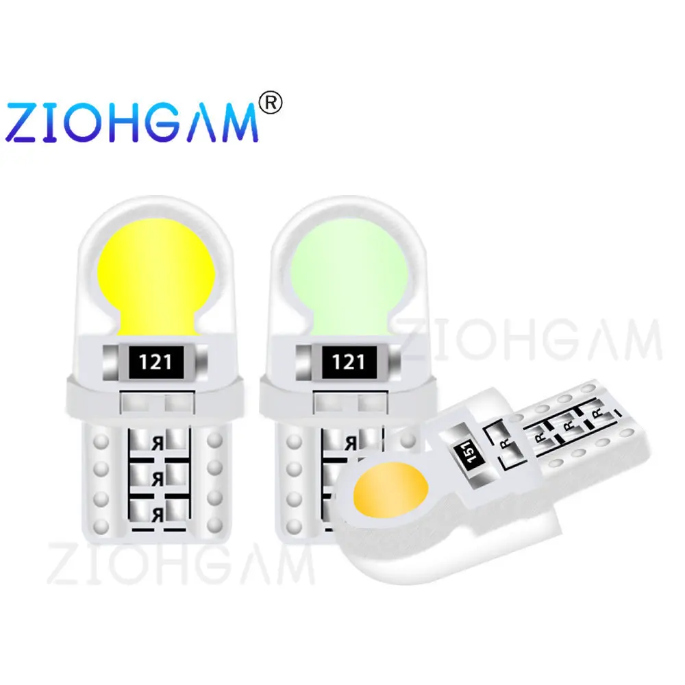 ZIOHGAM 2PCS T10 Silicone Led W5W COB Bulb 168 Interior License Plate Makeup 194 Reading Indicator Signal Lamp Car Dome Light