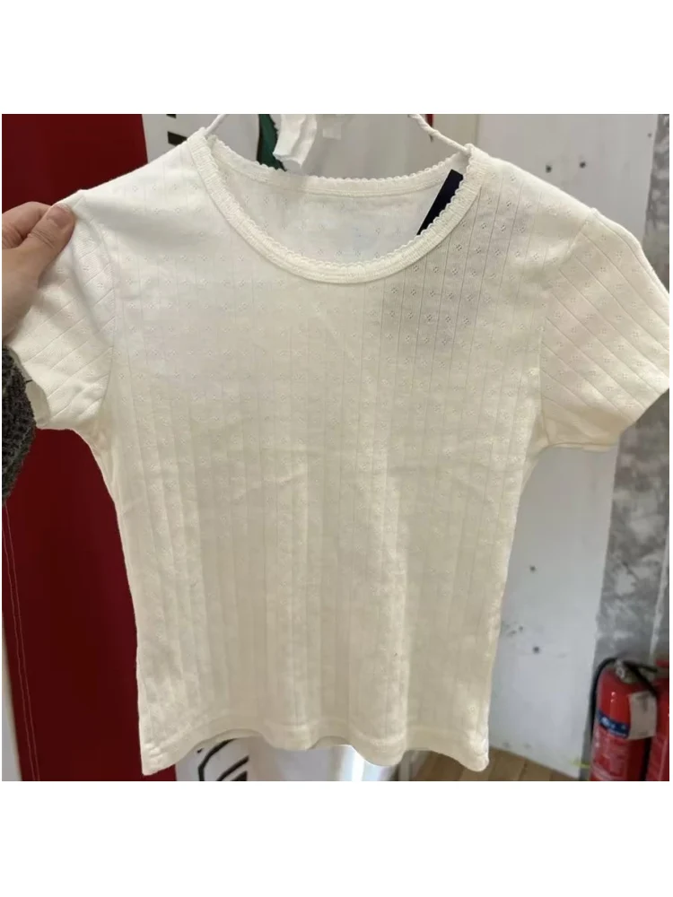 Casual donna bianco O collo morbido cotone Tees 2023 primavera moda donna dolce maniche corte t-shirt femminile tinta unita top