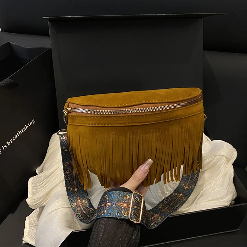 

Bohemian Vintage Style Tassel Crossbody Shoulder Bags For Women Daily Used, Colorful Strap Chest Pack, Ladies Handbag For Travel