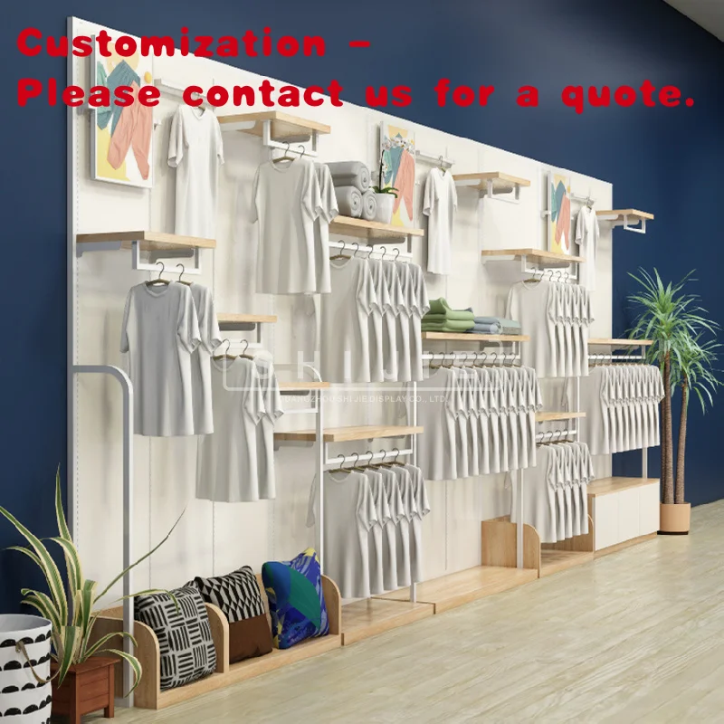 custom.SHIJIE Clothes Boutique Store Display Stands Clothing Wall Mounted Garment Rack Shop Fitting and Display