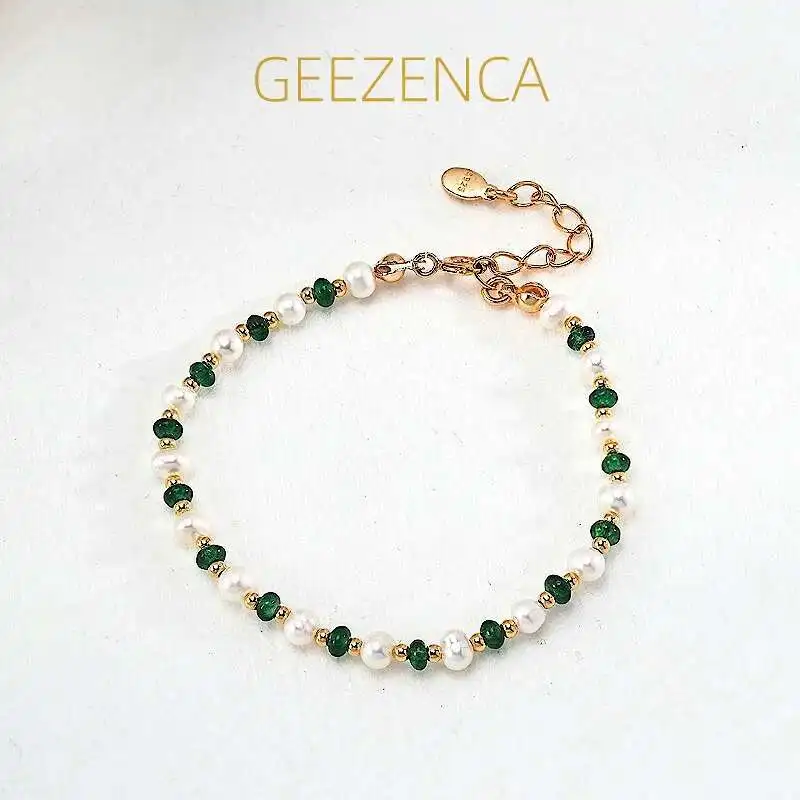 

GEEZENCA стерлингового серебра 925 пробы, жемчужно-зеленый камень, разделенные бусины, браслет-нитка для женщин, золото 18 карат, простые шикарные браслеты, подарок на вечеринку