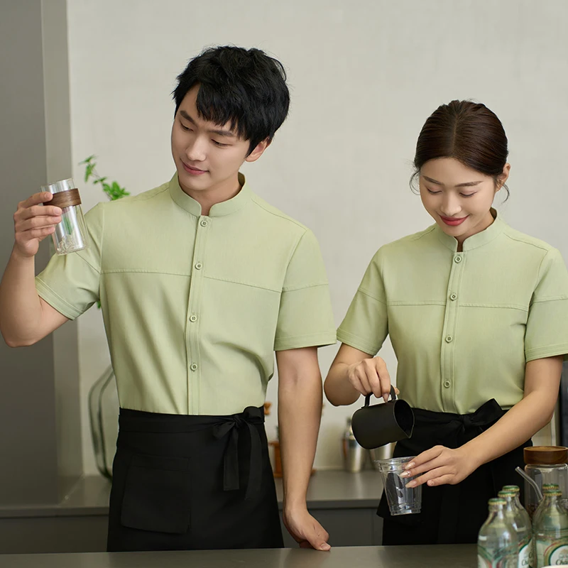 Униформа официанта с коротким рукавом для мужчин и женщин, одежда для столовой, костюмы для приготовления пищи в ресторане, топы для пекарни, рабочая одежда, на лето