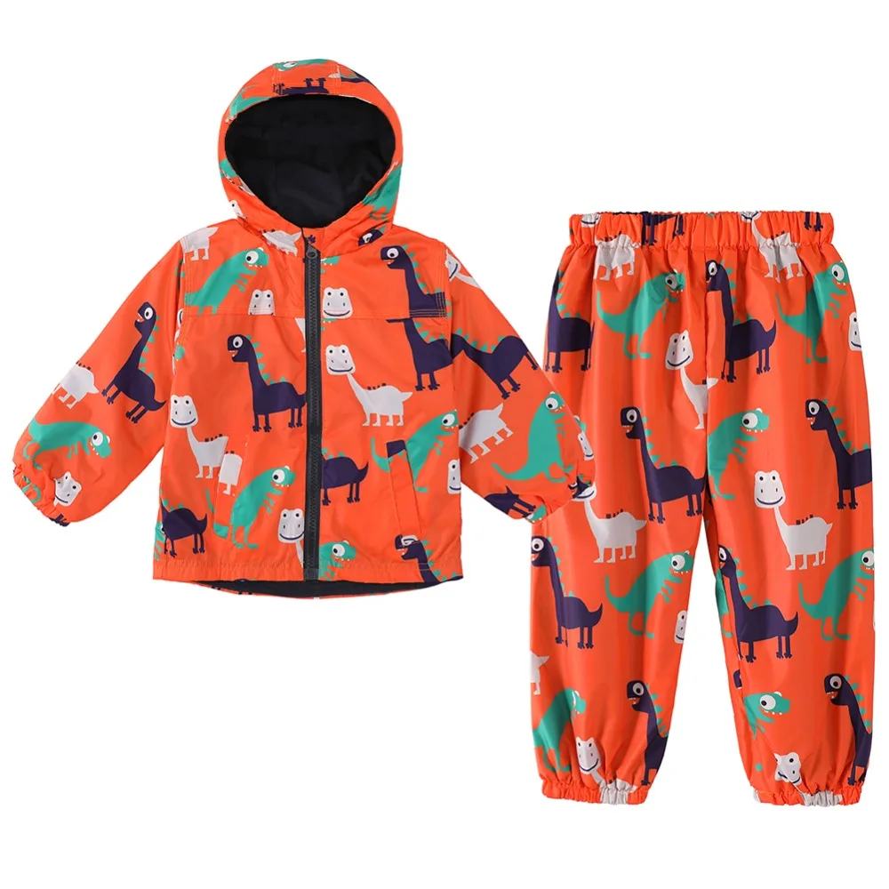 Cartoon Waterproof Baby Girls Clothes Hoodie Sets Autumn Rainwear Jacket+Pants Boys Suit Children Raincoat Outfits Tracksuits