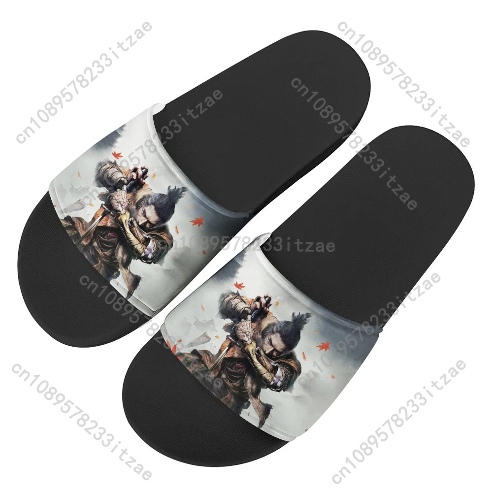 Sekiro Wolf النساء النعال المطبوعة سيدة النعال الترفيه حذاء مسطح Harajuku الإناث شبشب صيفي أحذية الشاطئ أحذية مخصصة