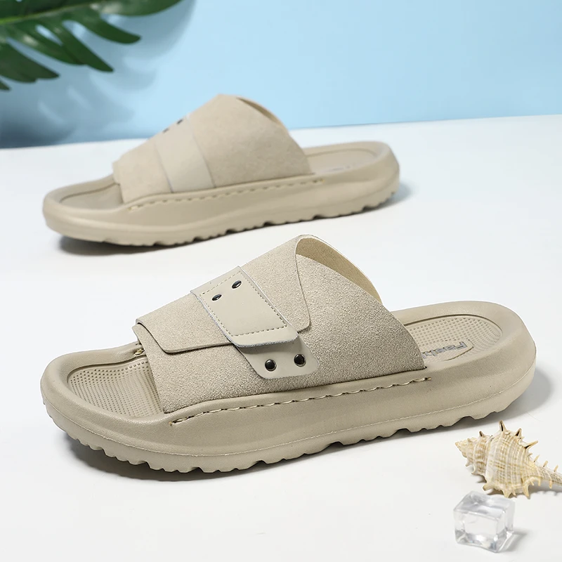 

Летние модные замшевые кожаные тапочки на платформе для мужчин, дышащие нескользящие сандалии, унисекс, пляжная спортивная повседневная обувь на толстой подошве